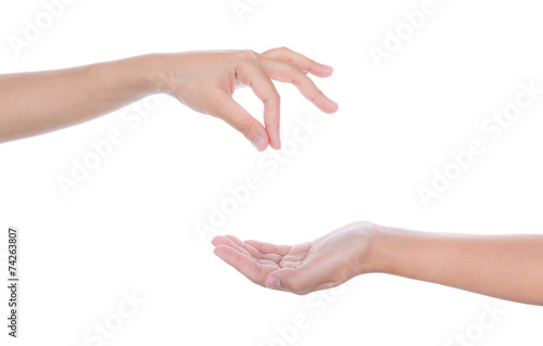 Empty woman hand holding isolated on white