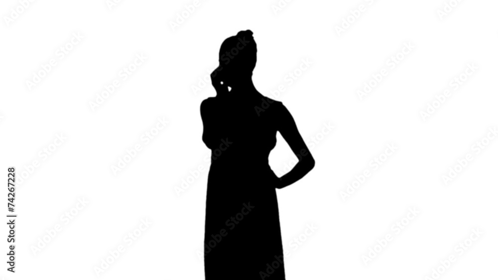 Woman talking on phone in black silhouette Woman talking on phone in black silhouette