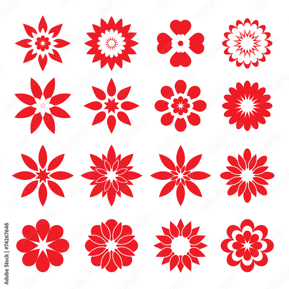 Set of red geometric flowers Set of red geometric flowers
