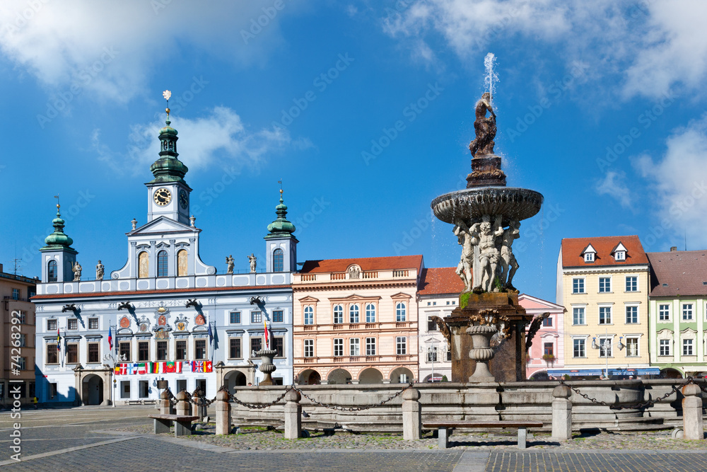 Main square and town hall, Ceske Budejovice, Czech republic