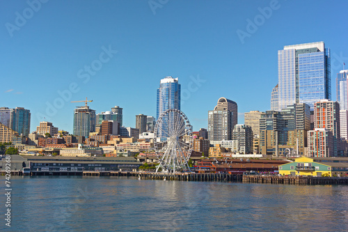 A view on Seattle downtown from the water of Puget Sound. © avmedved