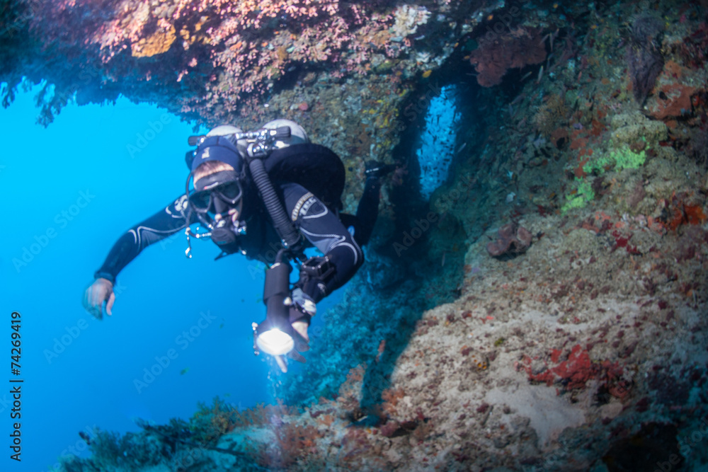 diver in a cave