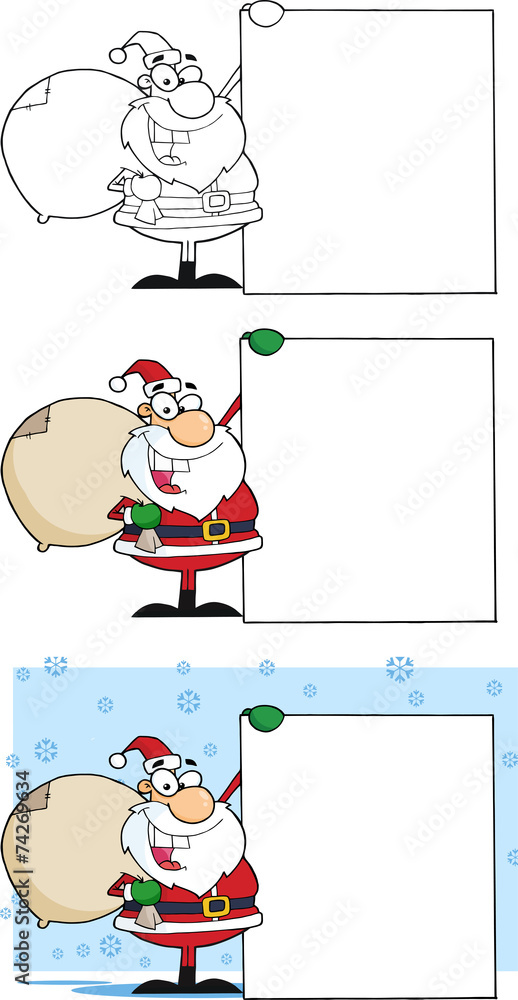Fototapeta premium Santa Claus With Big Sign. Collection Set