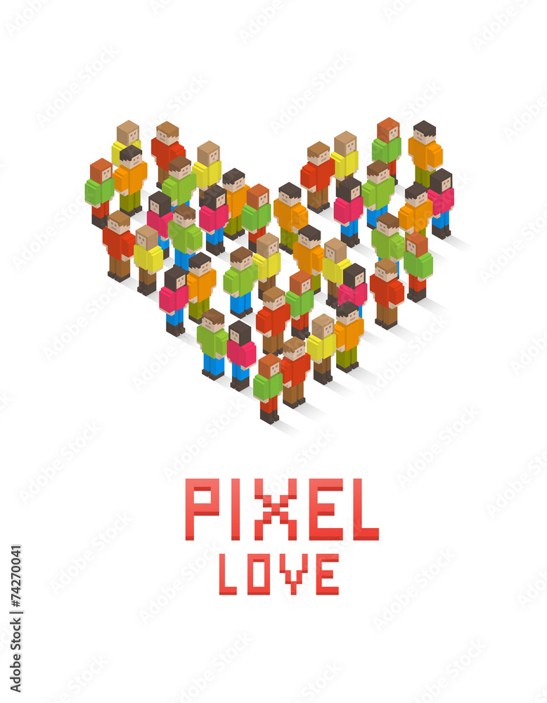 Heart made up of isometric pixel art style people Stock Vector | Adobe ...