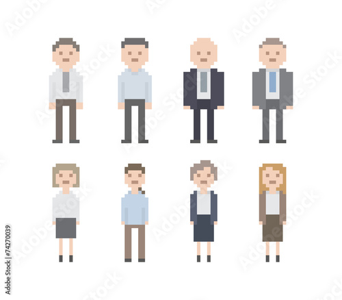 Collection of different pixel art style office people