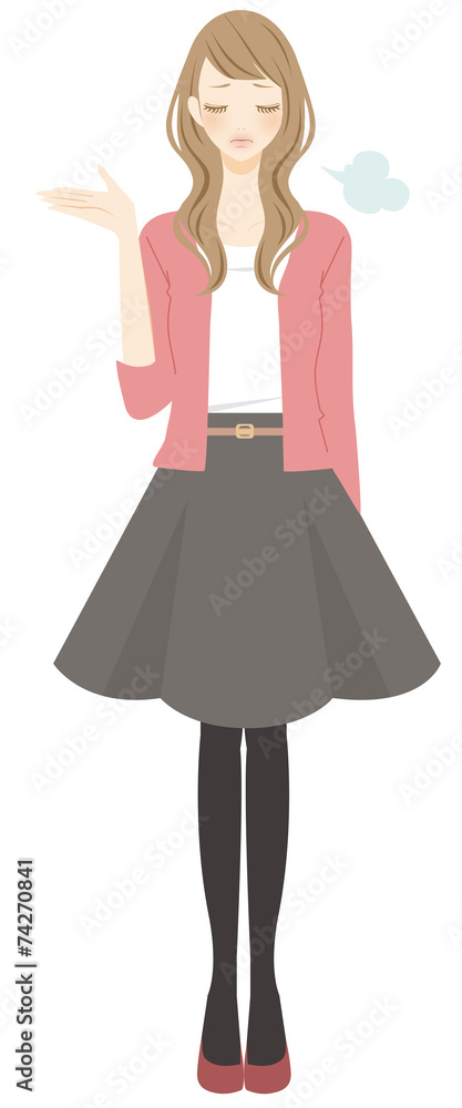 ご案内をする女性　ため息