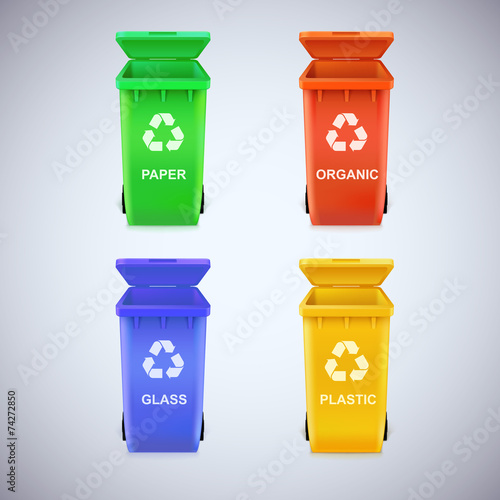 Recycle bins with recycle sign.