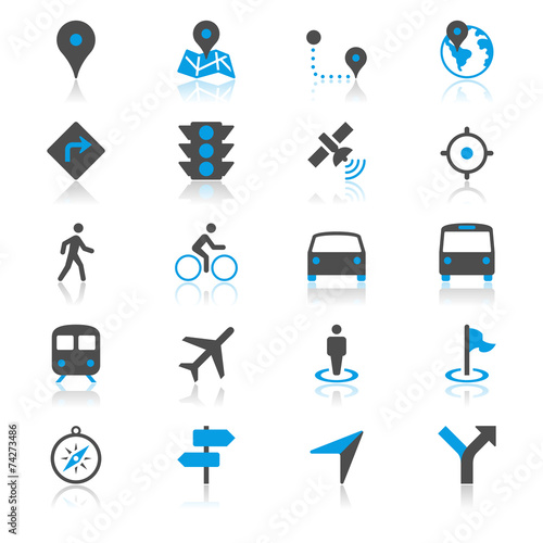 Navigation flat with reflection icons