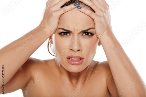 portrait of angry unsatisfied women in belpoj background