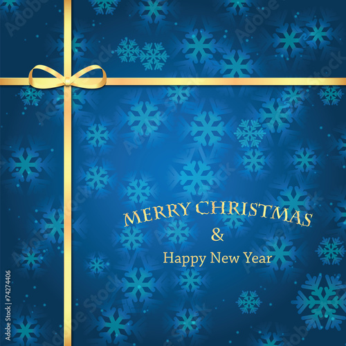 Christmas and New Year background with snowflakes  and gold ribb