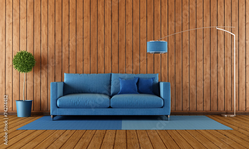 Wooden and blue living room photo