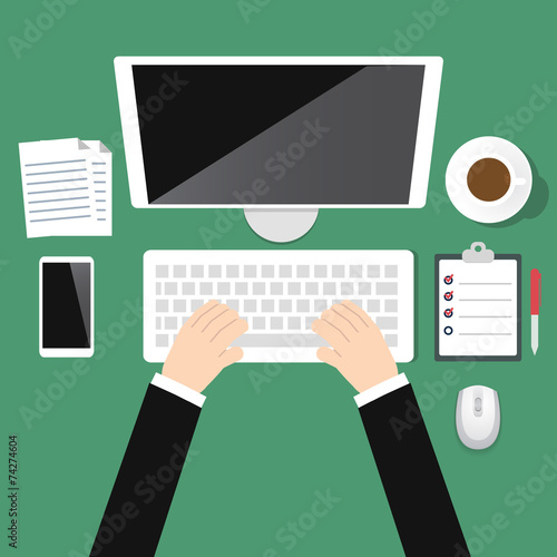 Top view office workplace