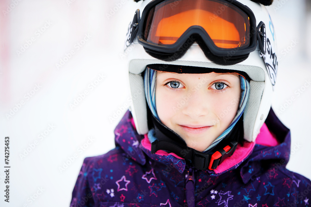Young girl skier in winter resort Young girl skier in winter resort