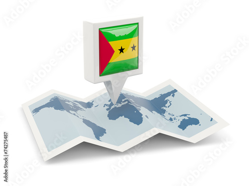 Square pin with flag of sao tome and principe on the map