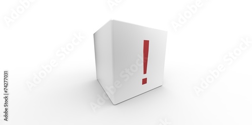 3D white cube with red exclamation mark