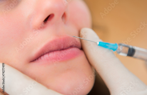 Close up view of a lip injection