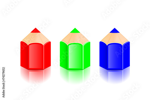 RGB color mode. Read, green and blue pencils. Vector illustratio