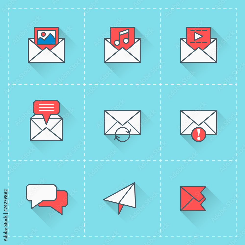 Email icons. Vector icon set in flat design style Email icons. Vector icon set in flat design style