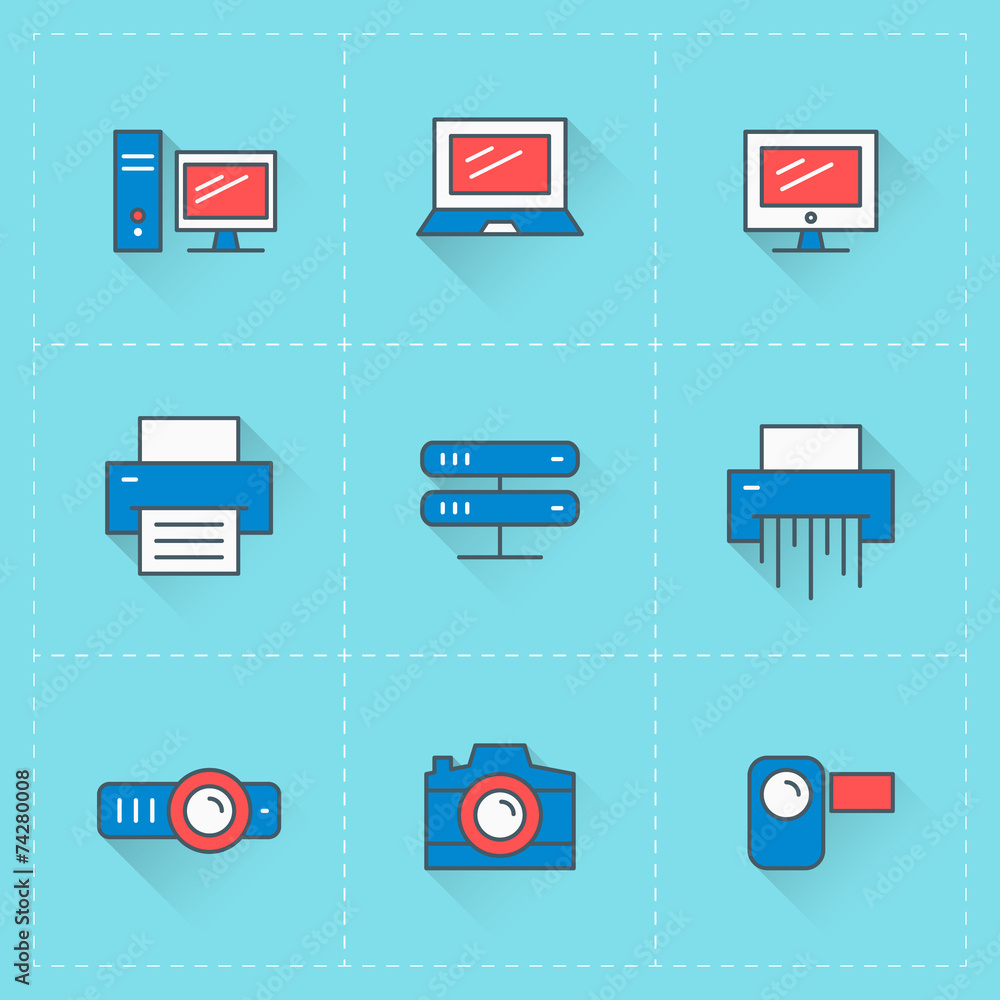 Technology icons. Vector icon set in flat design style