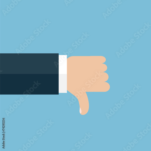 Thumb down vector icon on blue background