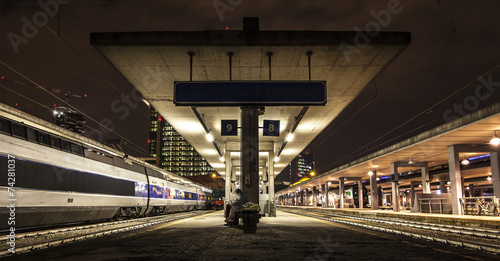 Nocturnal view of a train station