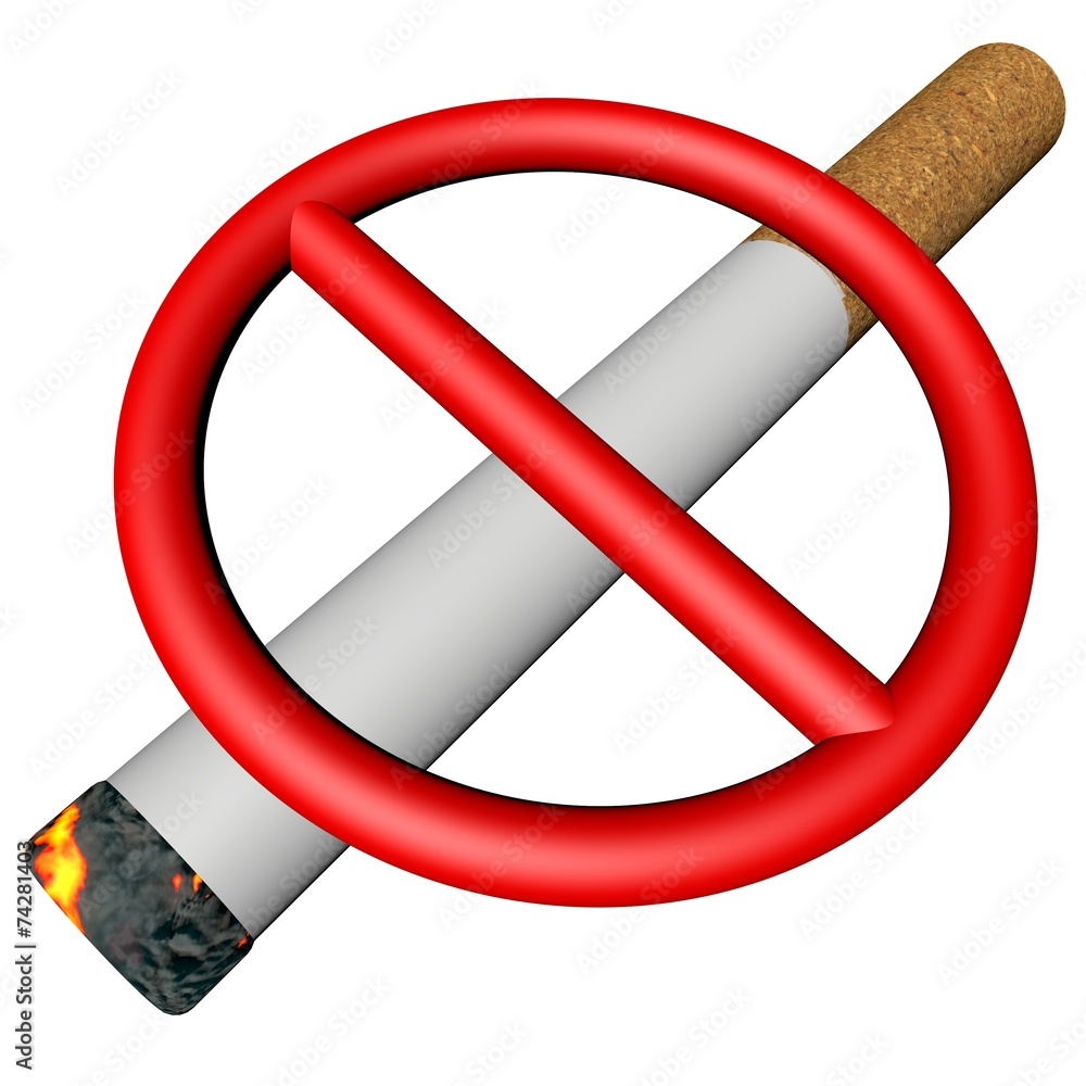 Prohibition sign over cigarette Prohibition sign over cigarette