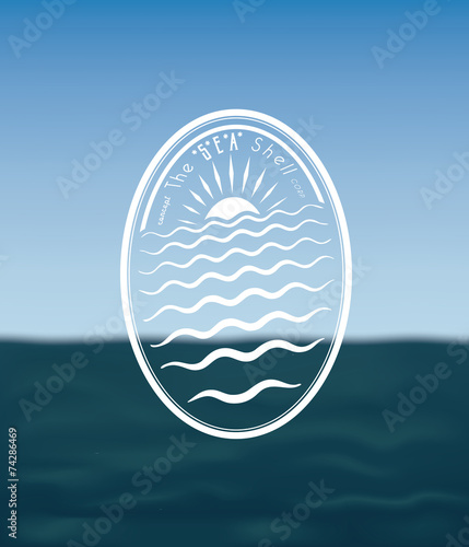 Badge concept:The Sea Shell on Blurred Ocean
