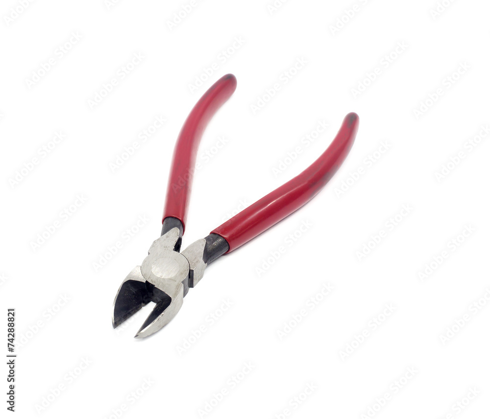 Pliers wire cutters with bright handles isolated on white backgr Pliers wire cutters with bright handles isolated on white backgr