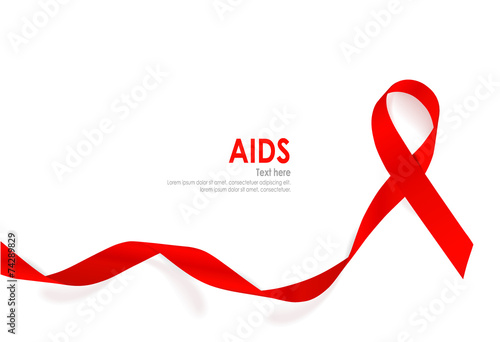 Aids Awareness Red heart Ribbon on white background. Vector illu