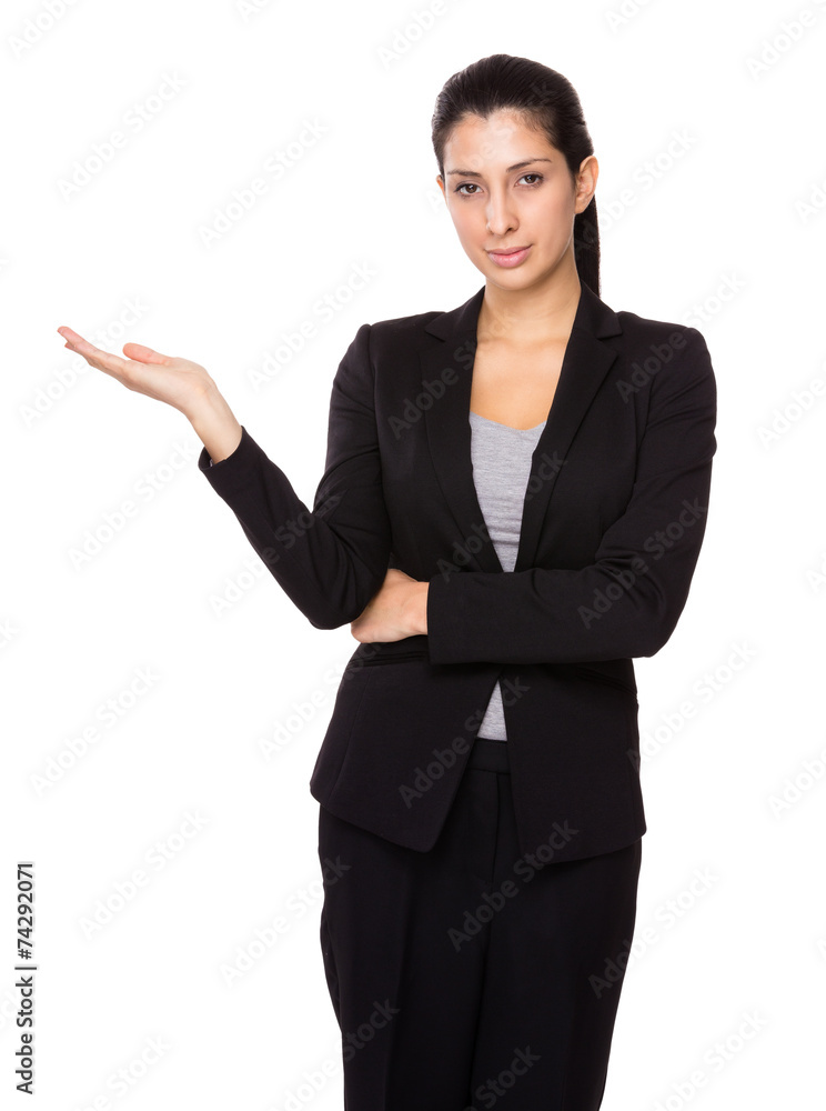 Businesswoman with hand presentation Businesswoman with hand presentation