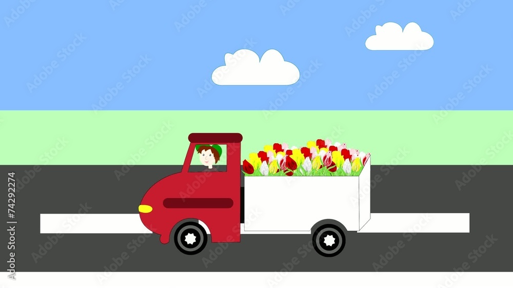 Truck driving on the freeway, transportation flowers Truck driving on the freeway, transportation flowers