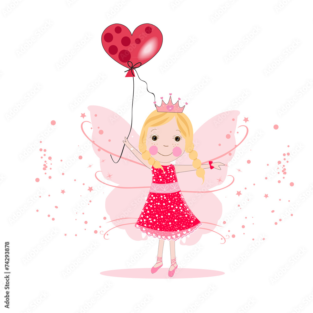 Cute fairytale with heart balloon vector Cute fairytale with heart balloon vector