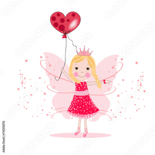 Cute fairytale with heart balloon vector #74293878