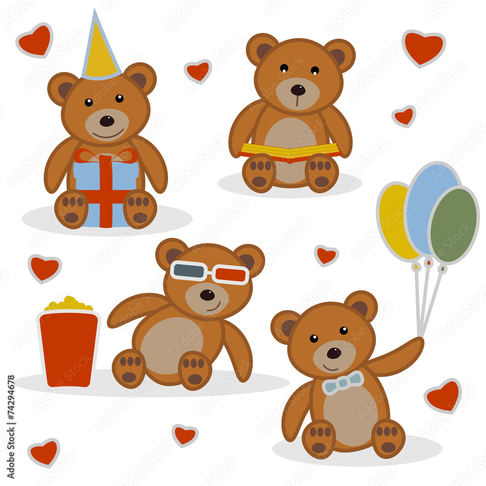 Four funny cartoon bear cubs