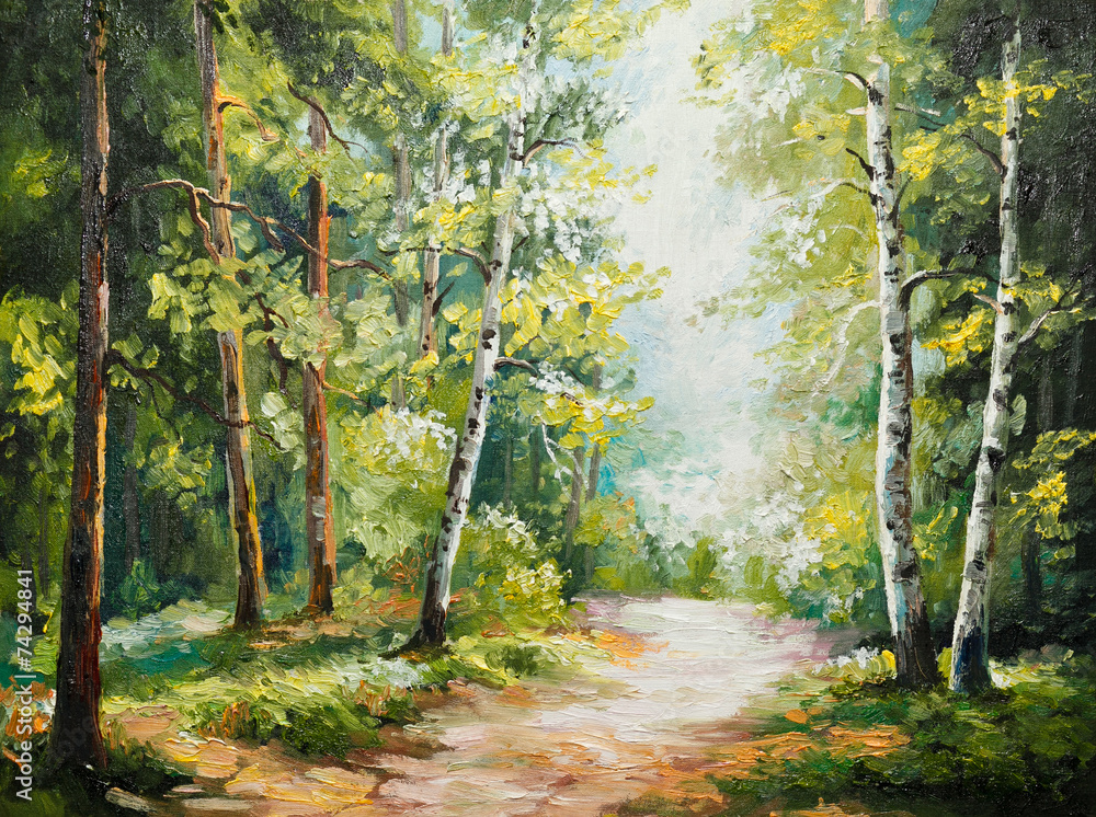 Fototapeta premium oil painting on canvas - summer forest