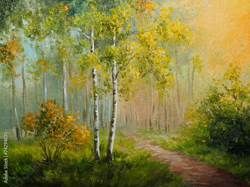 Obraz oil painting on canvas - birch forest, abstract drawing