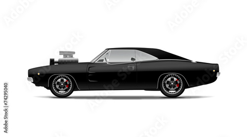 black muscle car with supercharger