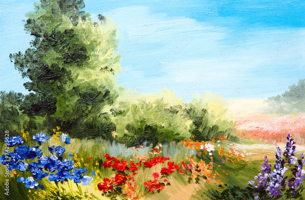 Fototapeta premium oil painting - field of flowers, abstract drawing