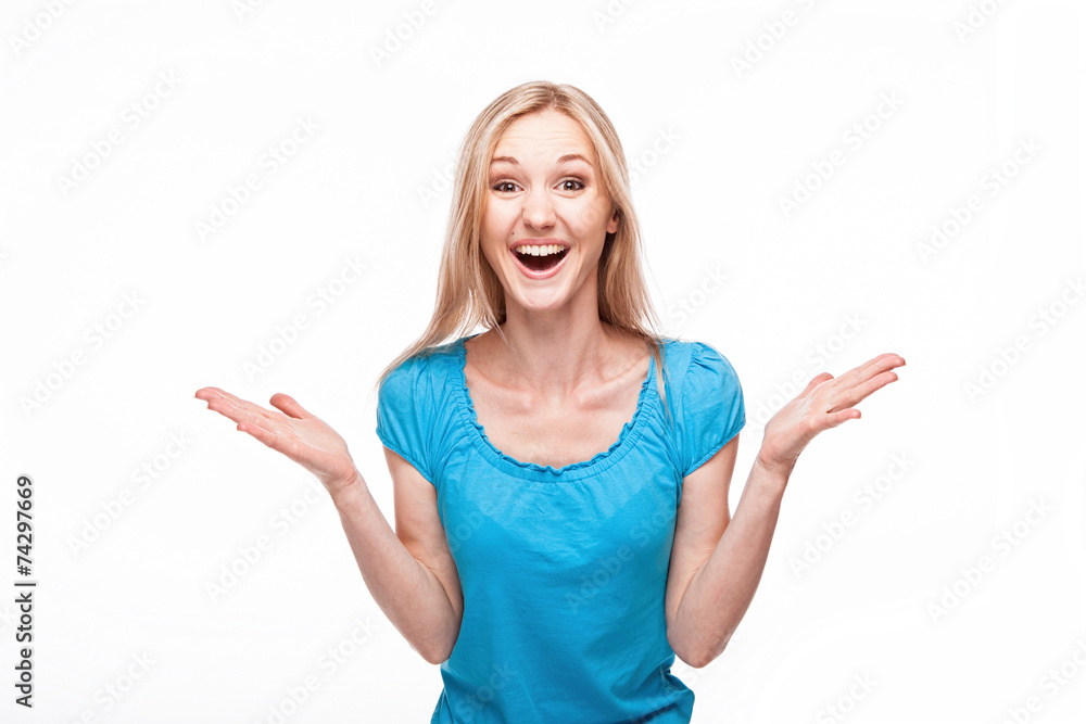 surprised woman face over white surprised woman face over white