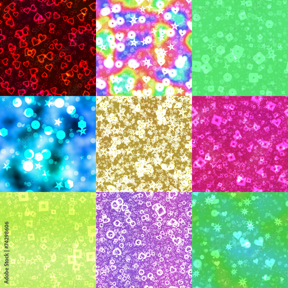 Set of neon shape symbols generated seamless textures
