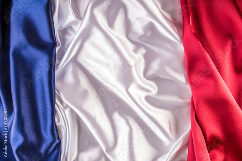 French national flag made up of three colorful satin fabric