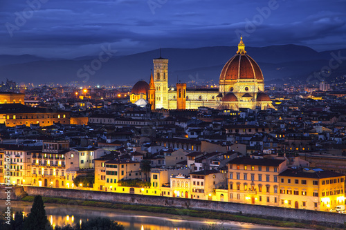Florence or Firenze, Duomo Cathedral landmark. Sunset view from
