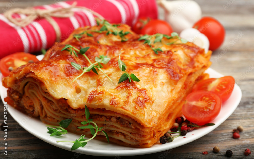 Portion of tasty lasagna, close-up