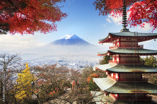 Mt. Fuji with fall colors in Japan. photo