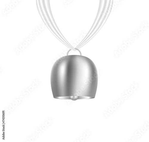 Bell hanging on white piece of cloth