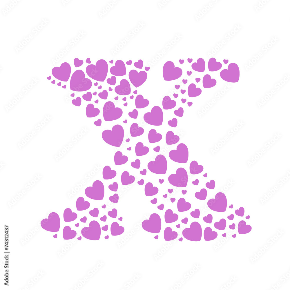 Alphabet  X  of hearts vector illustration