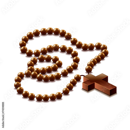 Rosary with cross isolated on white vector