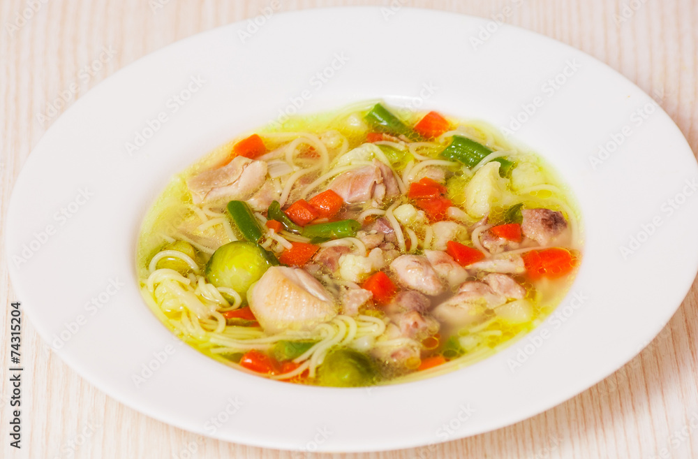 chicken soup with noodle and vegetables