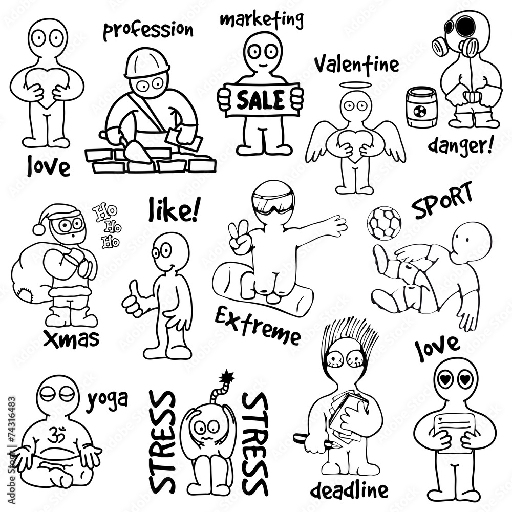 sketches cartoon man in various situations sketches cartoon man in various situations