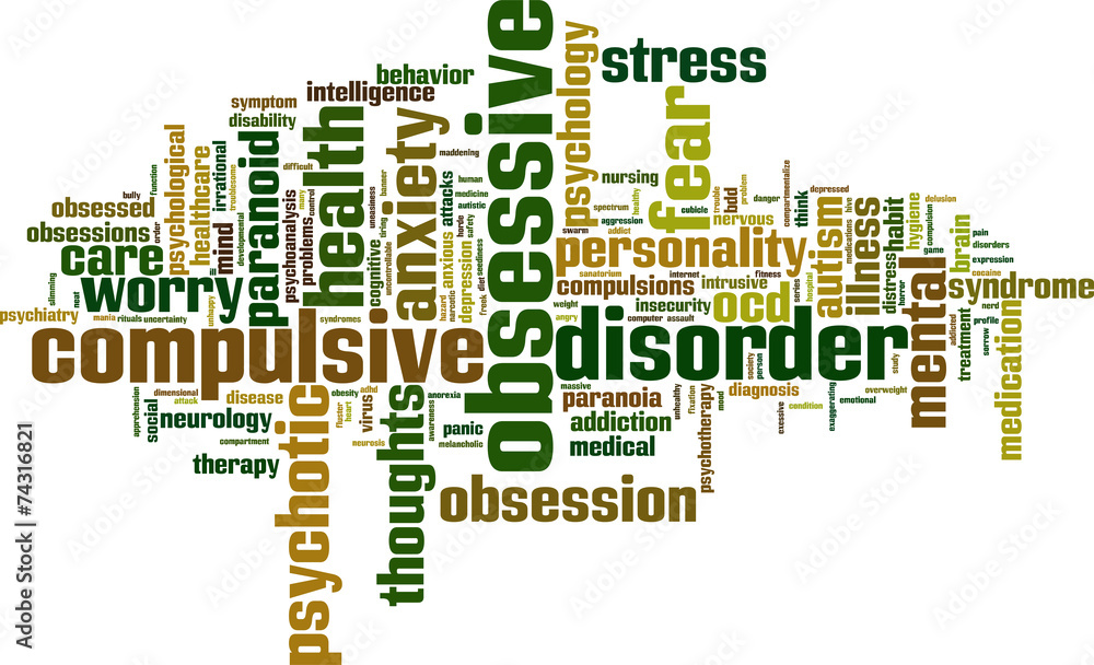 Obsessive word cloud concept. Vector illustration Obsessive word cloud concept. Vector illustration